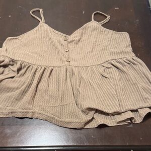 Tan Button-Front Sleeveless Top